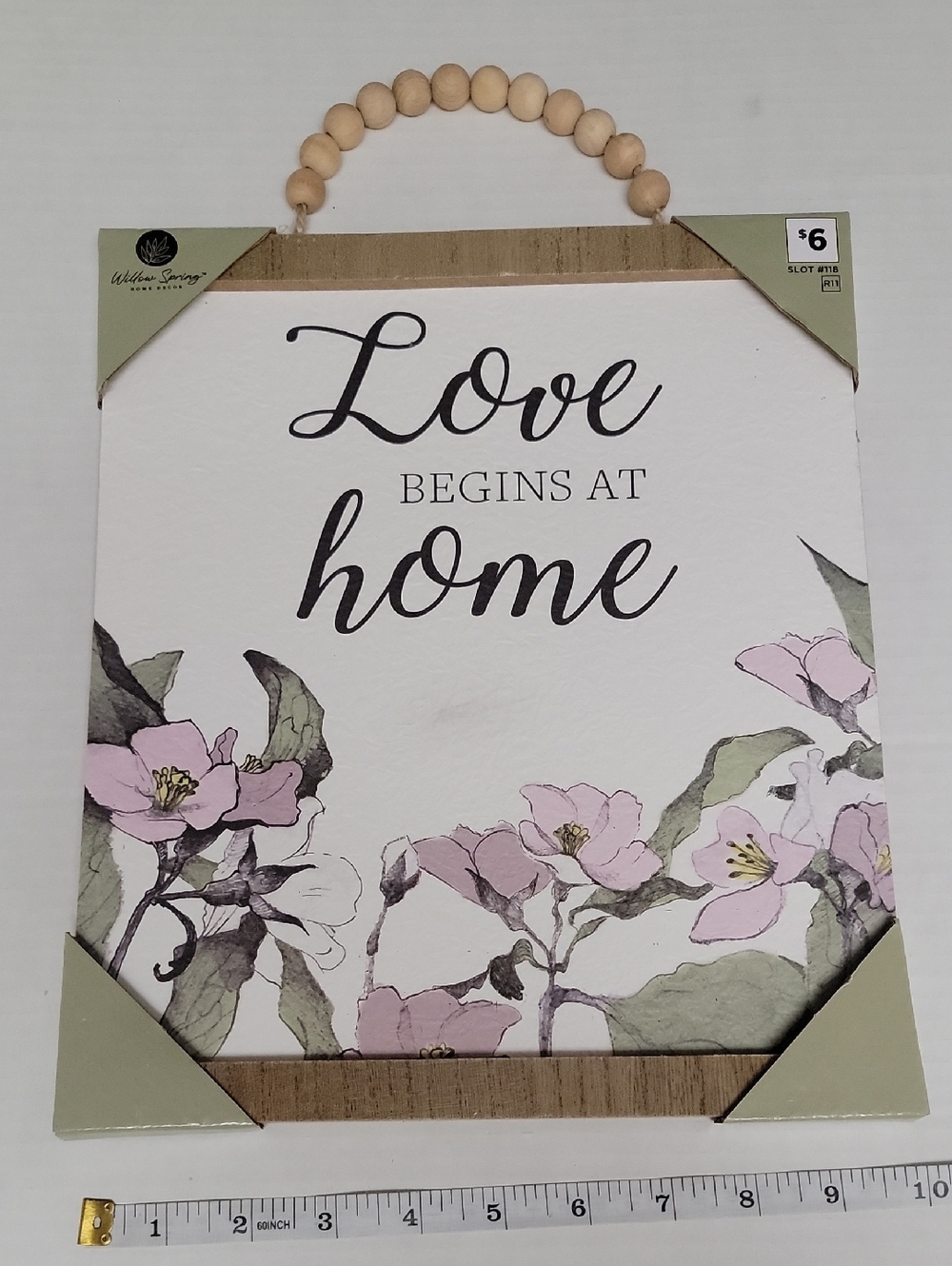 Love Begins At Home Floral Wall Sign - Pink & Green